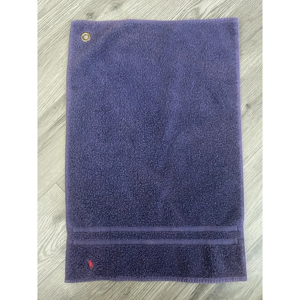 Ralph Lauren Golf Bag Hand Towel Purple With Red Logo‎ & Brass Grommet Vintage